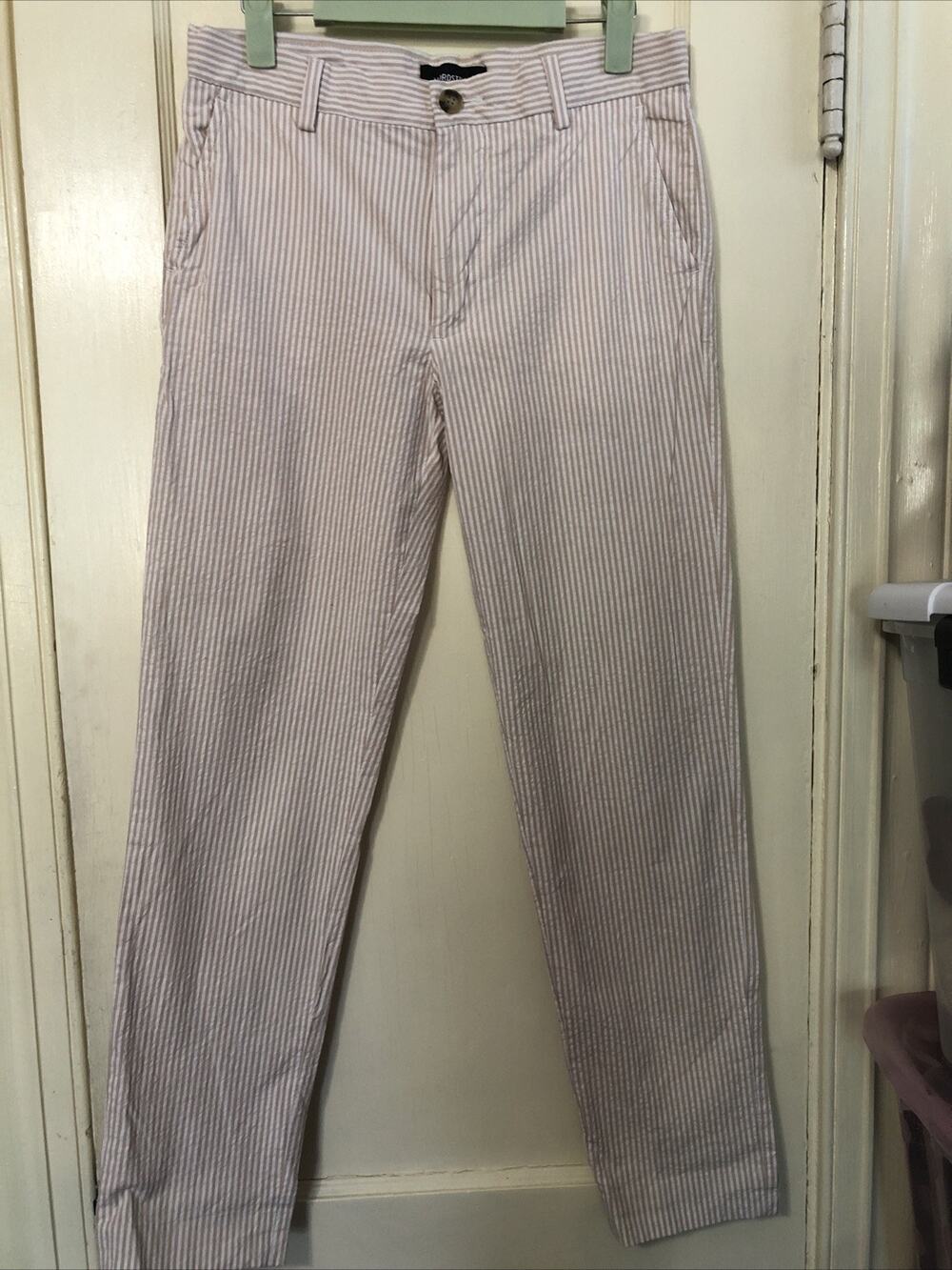 Nordstrom Seersucker Pants Boys Size 14 Tan White Striped Adjustable Waist